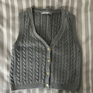 Gray Cable Knit Sweater Vest